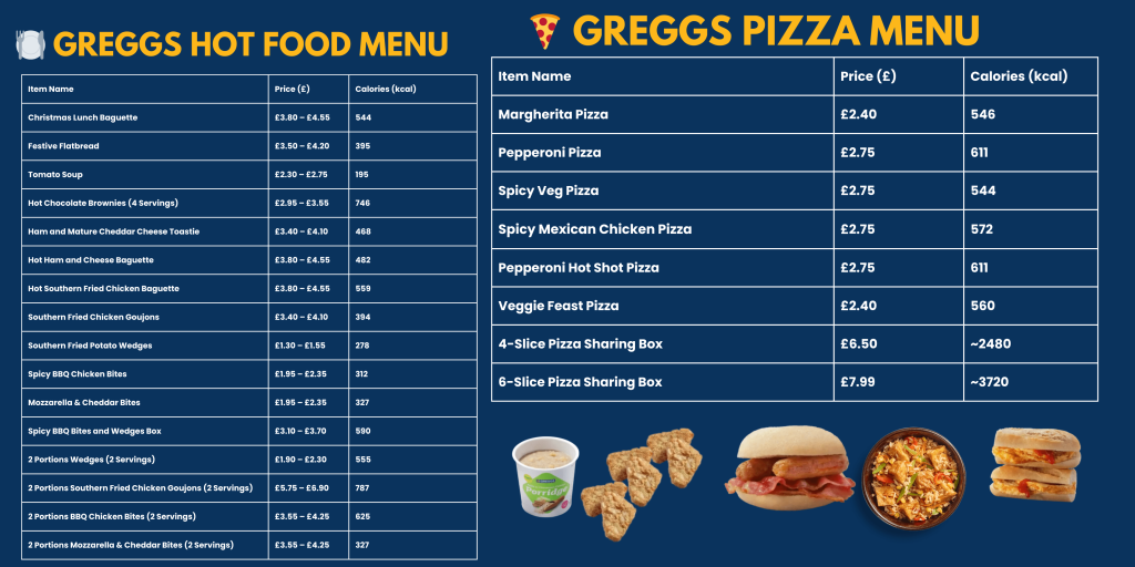 Greggs menu and prices in uk