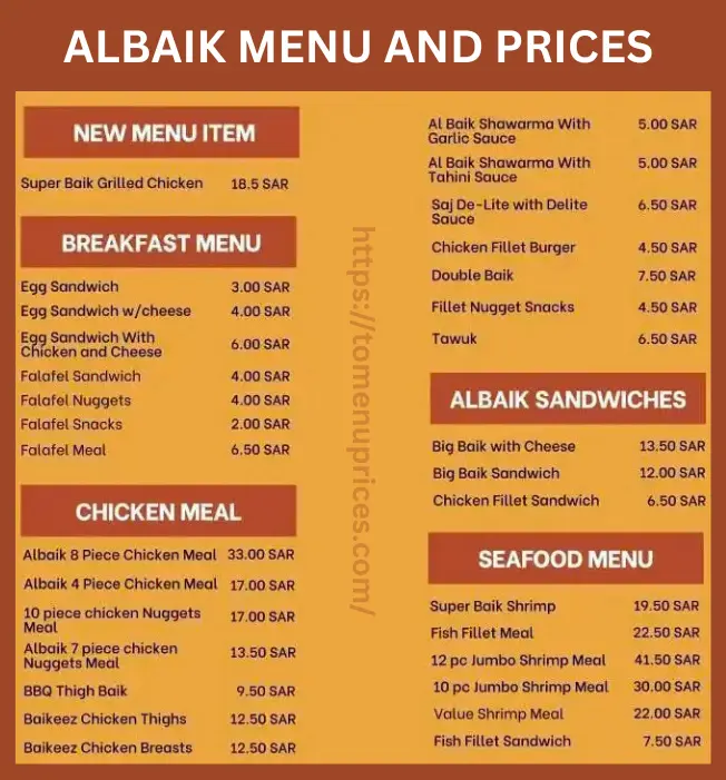 ALBAIK MEDINAH MENU AND PRICES