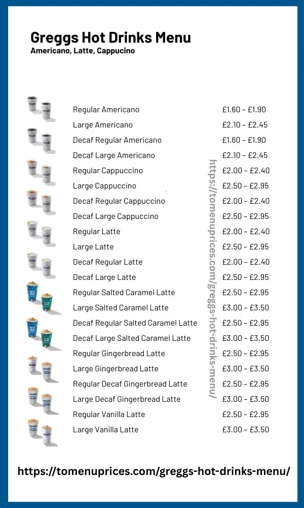 Greggs Hot Drinks Menu 2 Greggs Hot Drinks Menu